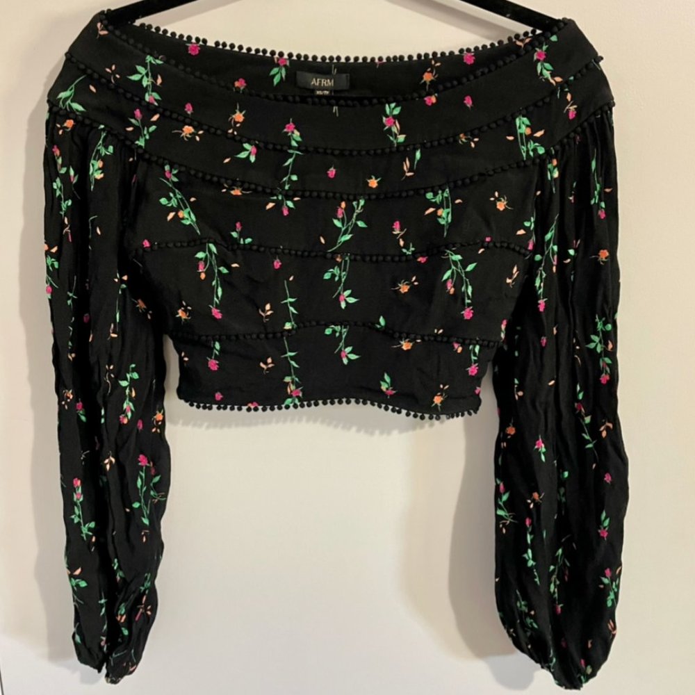 Floral Print off the shoulder long sleeve top by AFRM, Size XS, Black